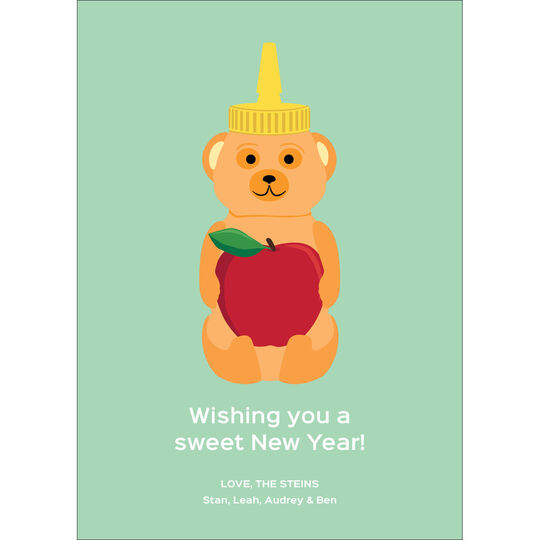 Mint Vertical Honey Bear Jewish New Year Cards